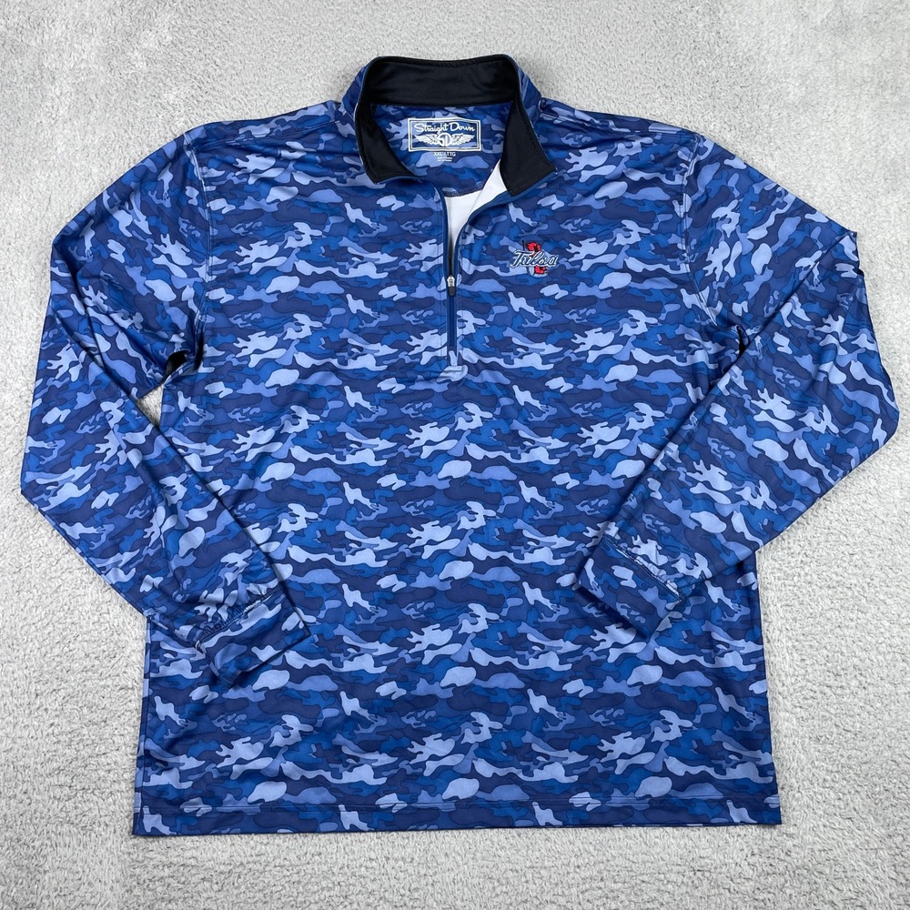 Tulsa Golden Hurricane Shirt Mens XXL‎ Blue Camo Straight Down 1/4 Zip Pullover